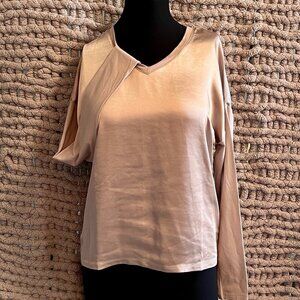 Charlies B Satin Look Jersey Knit Top Truffle Color Size Small NWT